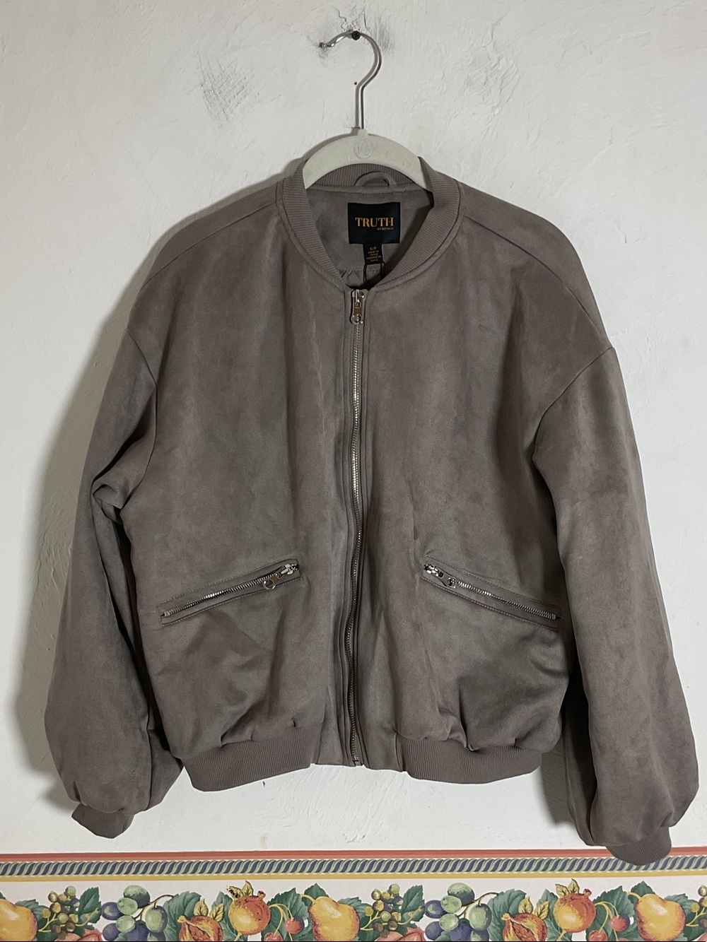 Truth by Republic Faux Suede Bomber Jacket Size S Taupe NWT